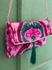 Pink & Green Silk Ikat clutch bag