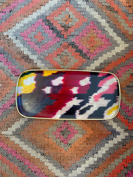 Gorgeous multicoloured rectangular silk ikat fibreglass tray