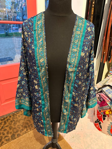 Blue Silk Short Kimono Jacket