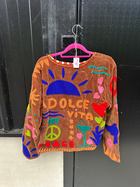 La Dolce Vita Embroidered Jacket Conker