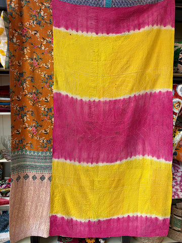 Pink & Yellow Kantha Throw