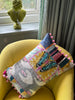 Pinky/Yellow Velvet & Silk Ikat Cushion, with Pom Pom