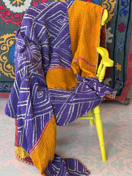 Purple & Orange Kantha Throw