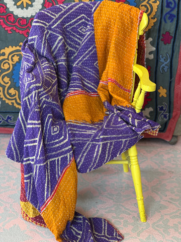 Purple & Orange Kantha Throw