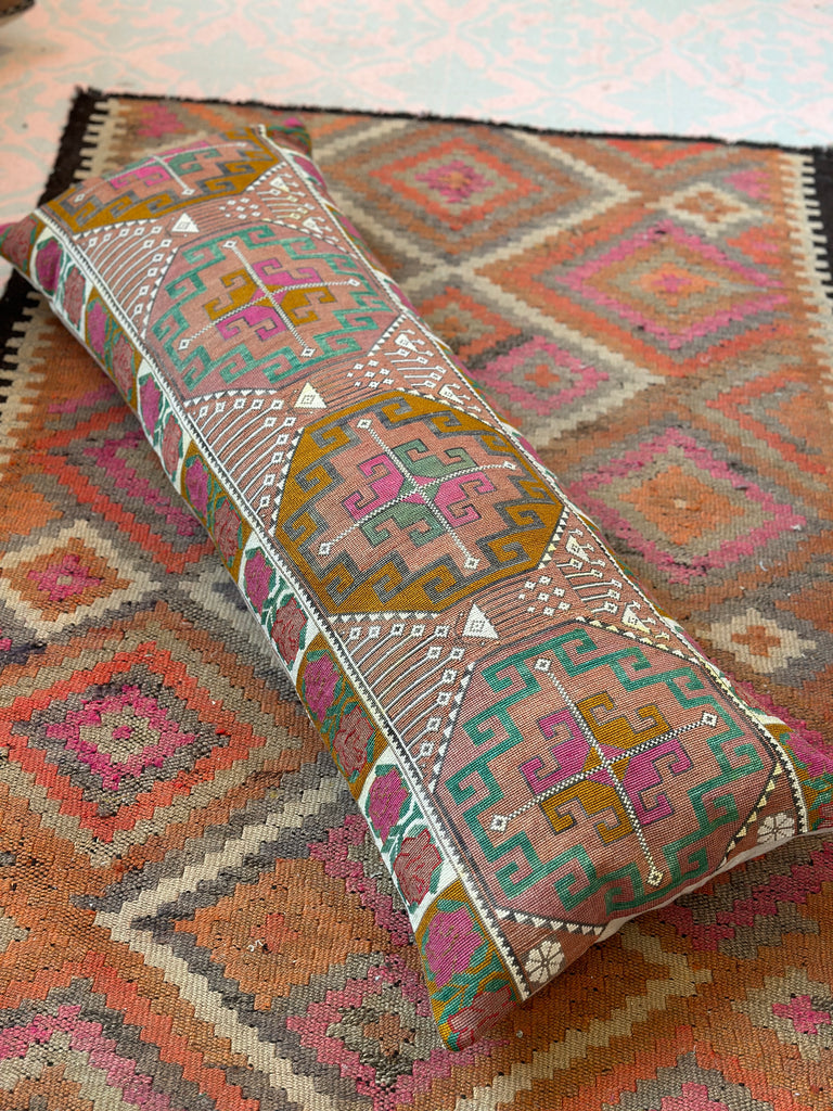 Incredible Antique Needlework Bolster Cushion