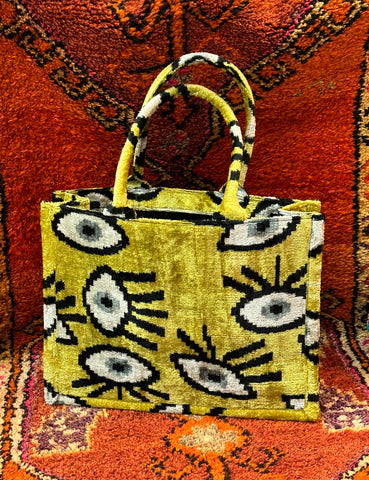 Yellow Evil Eye Inspired Ikat Tote Bag