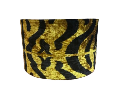 Tiger Velvet Ikat Lampshade, contrast lined.