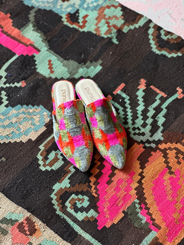 Fabulous Pink, Green & Orange Ikat mule