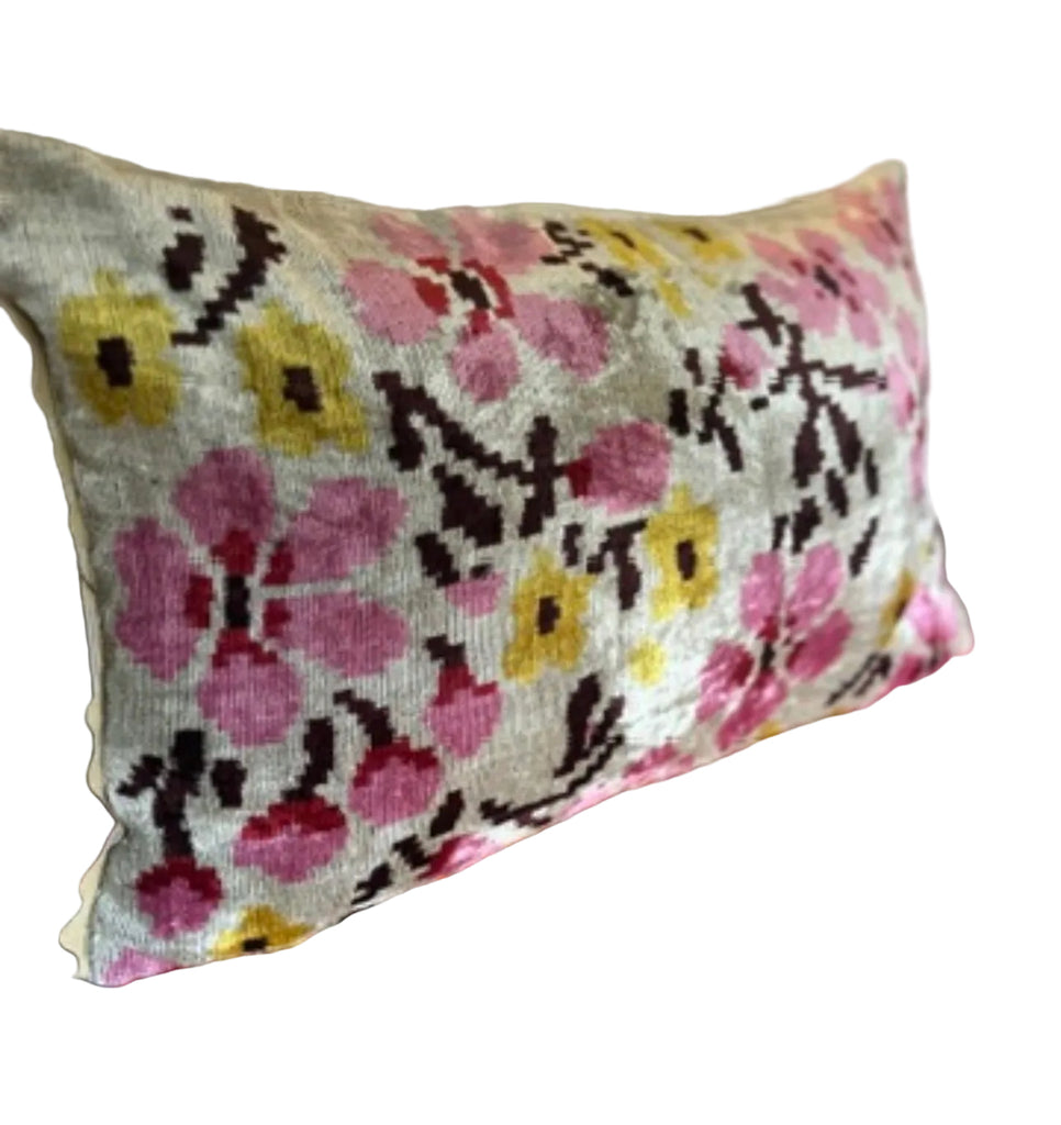 Floral Velvet ikat Cushion with Ric Rac