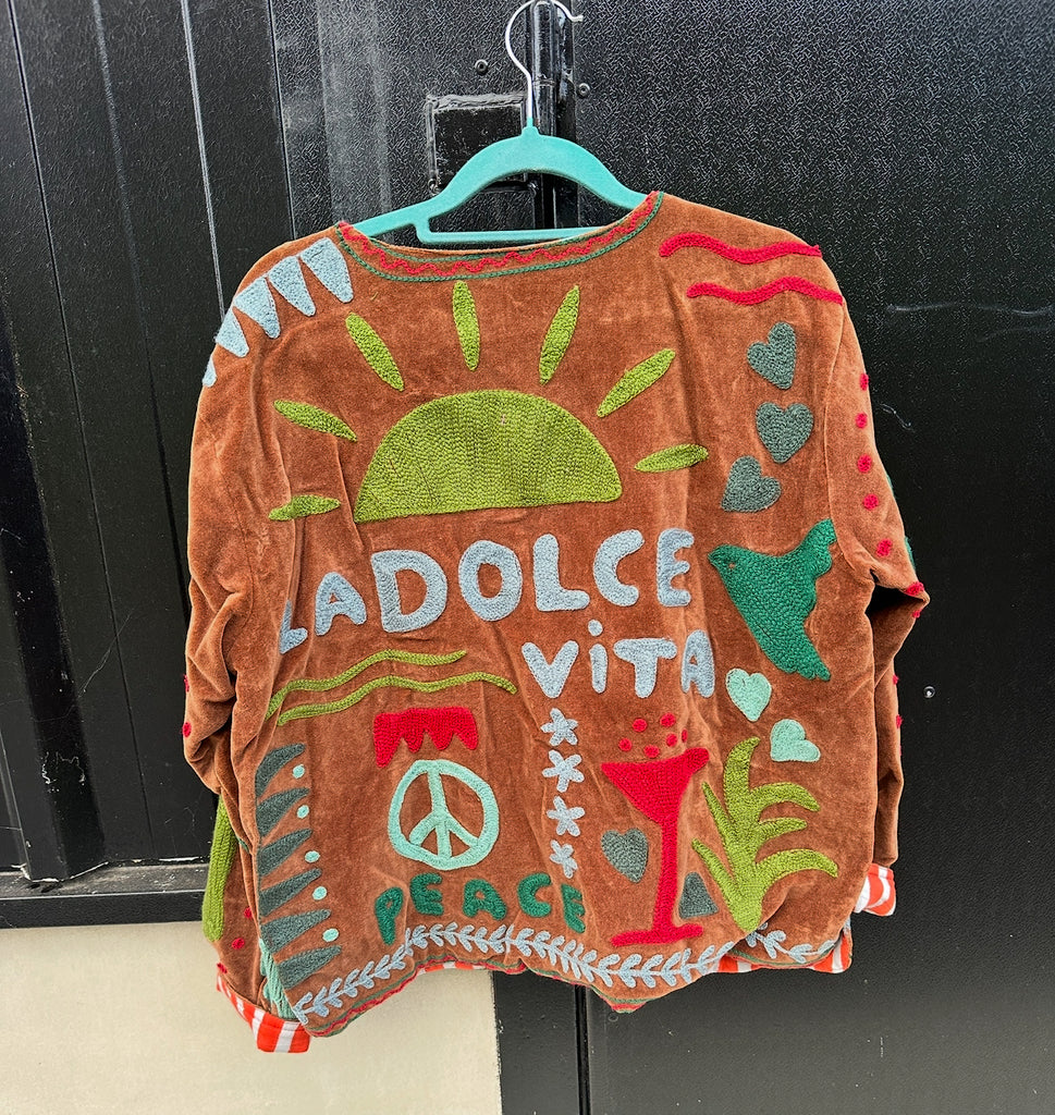 La Dolce Vita Embroidered Jacket  Conker 2