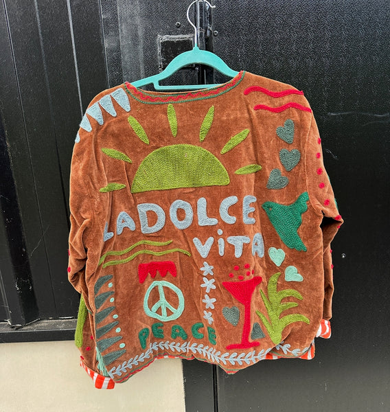 La Dolce Vita Embroidered Jacket  Conker 2