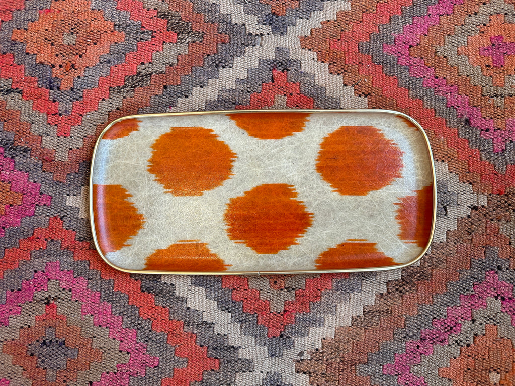 Yolky Yellow rectangular silk ikat fibreglass tray