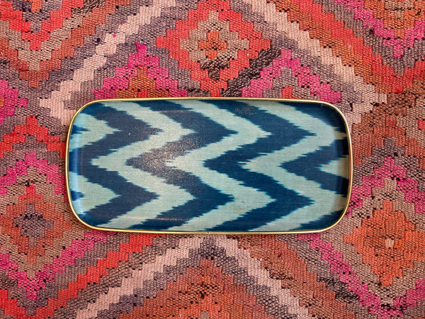Turquoise Silk Ikat fibreglass tray