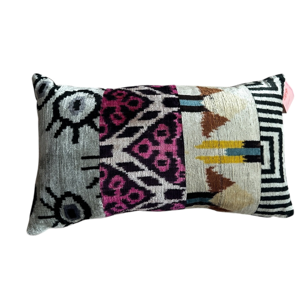 Evil Eye Panelled velvet Ikat cushion.