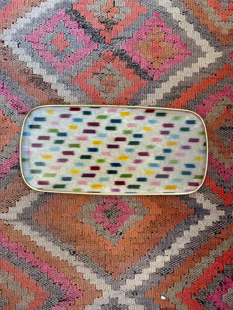 Multi coloured pretty rectangular silk ikat fibreglass tray