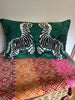 Emerald Velvet Zebra Velvet ikat Cushion with Ric Rac
