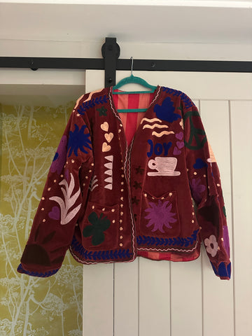La Dolce Vita Embroidered Jacket Deep Red