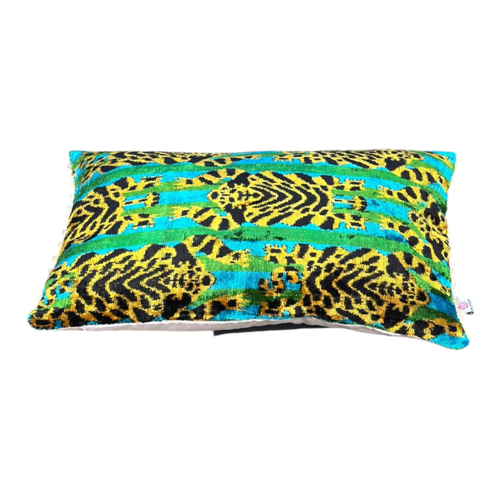 Tiger Stripe Velvet ikat Cushion with Ric Rac