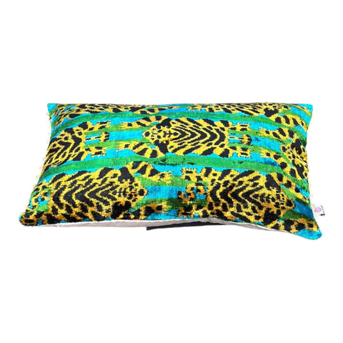 Tiger Stripe Velvet ikat Cushion with Ric Rac