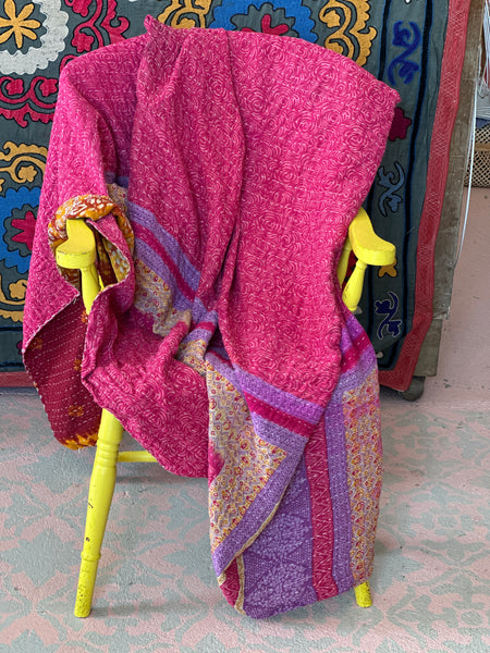 Pink  & Orange Kantha Throw