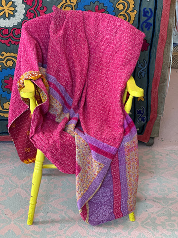 Pink  & Orange Kantha Throw