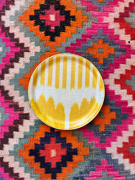 Yellow silk ikat fibreglass 30cm tray