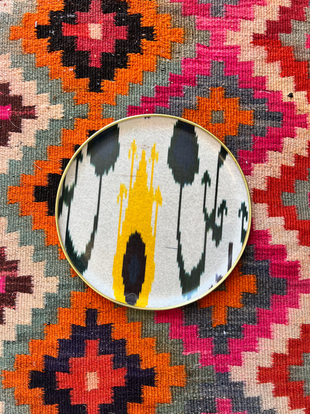 Green & yellow silk ikat fibreglass 30cm tray