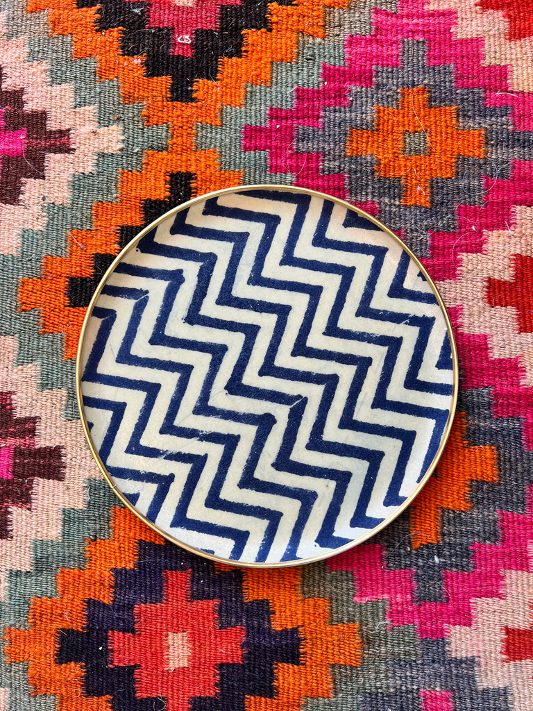 Blue Zig Zag Ikat Handblock  fibreglass 30cm tray