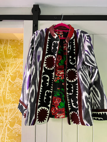 Vintage Suzani & Ikat Jacket - Black & Purple