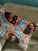 Orange & Blue  Velvet Ikat Cushion