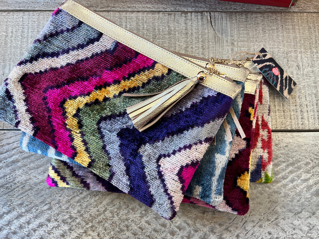 Ikat Clutch with Gold Leather