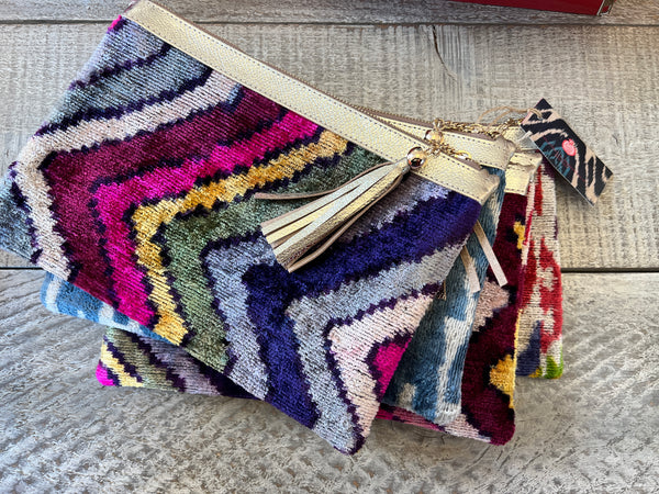 Ikat Clutch with Gold Leather