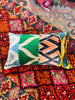 Multi Green and Blue Panelled Velvet Ikat Cushion