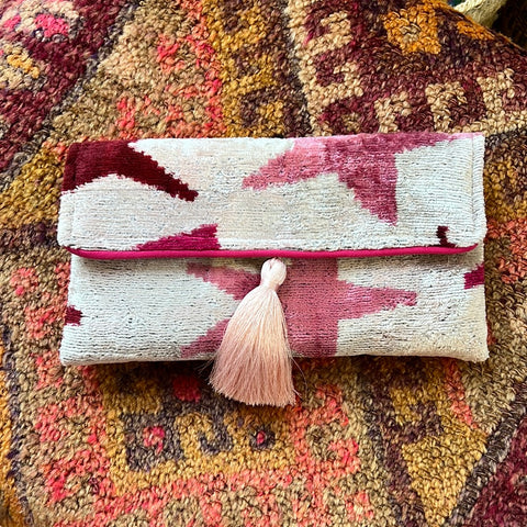 Pink Star Velvet Clutch Bag