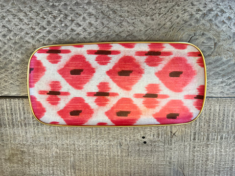 Rectangular pink Ikat Silk & fibreglass tray