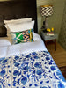 Multi Green and Blue Panelled Velvet Ikat Cushion