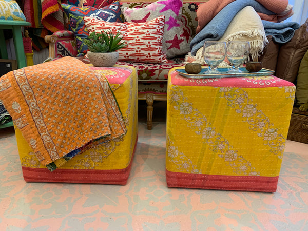 Yellow and Pink Kantha Cubes