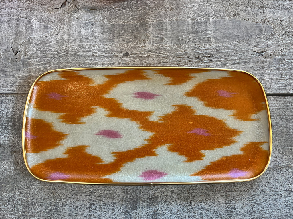 Rectangular Yellow silk Ikat & fibreglass tray