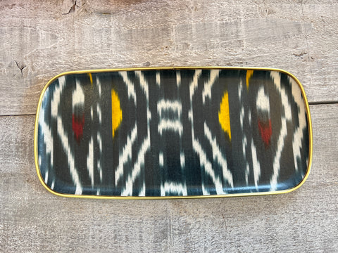 Rectangular grey & yellow Ikat Silk & fibreglass tray