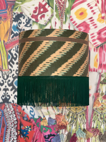 Ikat Lampshade with deep fringe