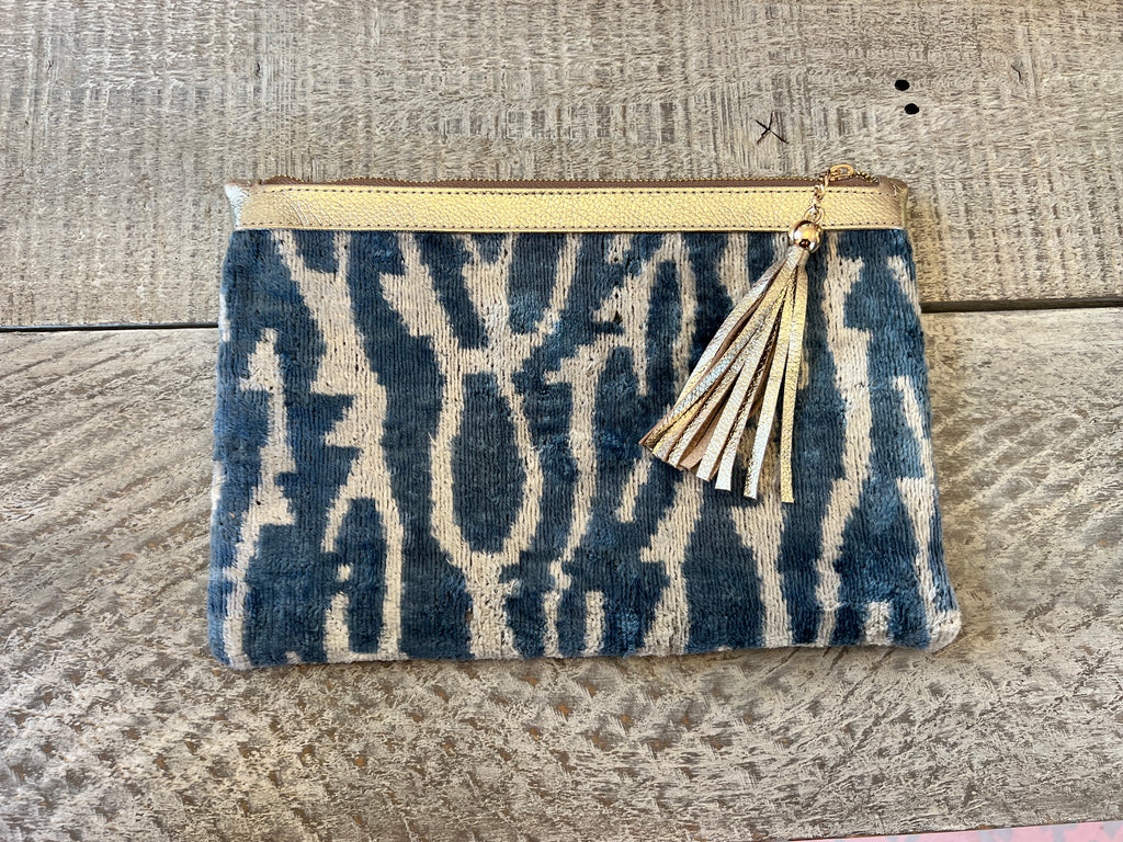 Ikat Clutch with Gold Leather
