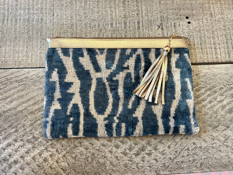 Ikat Clutch with Gold Leather