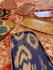 Rectangular grey & yellow Ikat Silk & fibreglass tray