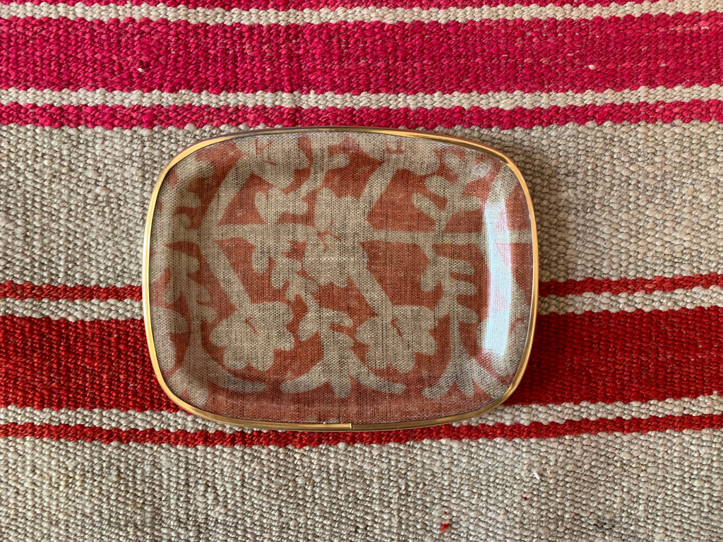 Dusky Orange Floral silk ikat fibreglass trinket tray