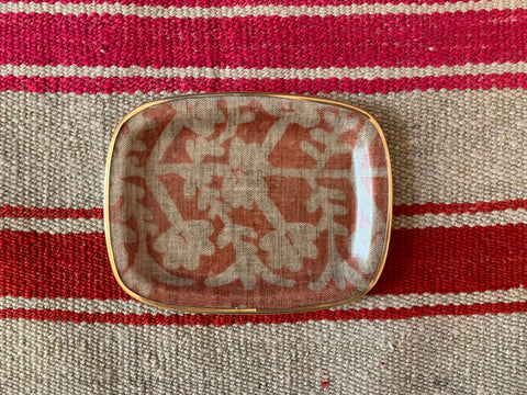 Dusky Orange Floral silk ikat fibreglass trinket tray
